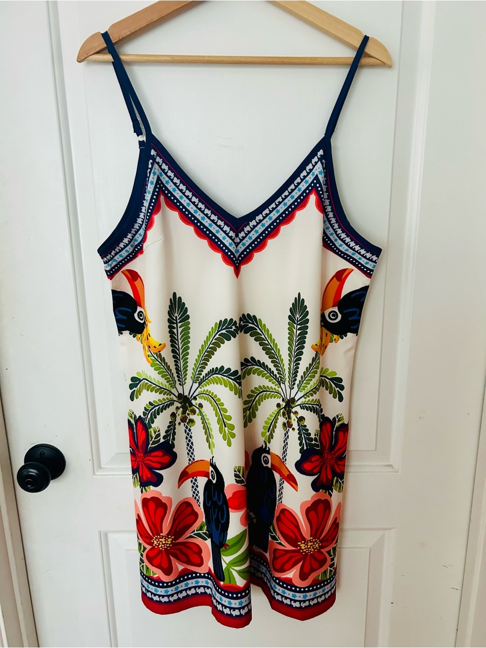 Tropical Toucan Print Slip Dress - Cream & Multicolor